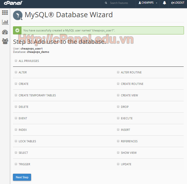 Bước 3 Thuật sỹ Database trong cPanel hosting