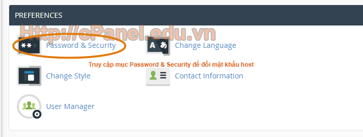 Truy cập mục đổi mật khẩu host trong cPanel hosting