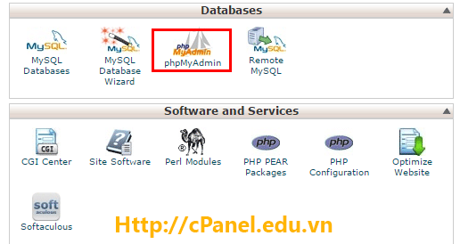 Truy cập phpMyadmin để tải lên cơ sở dữ liệu trên host mới